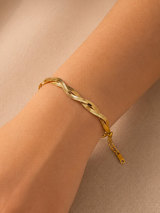 Demi Fine 18K Gold Plated Stainless steel Twisted Snake Chain Bracelet Length - 16 cm