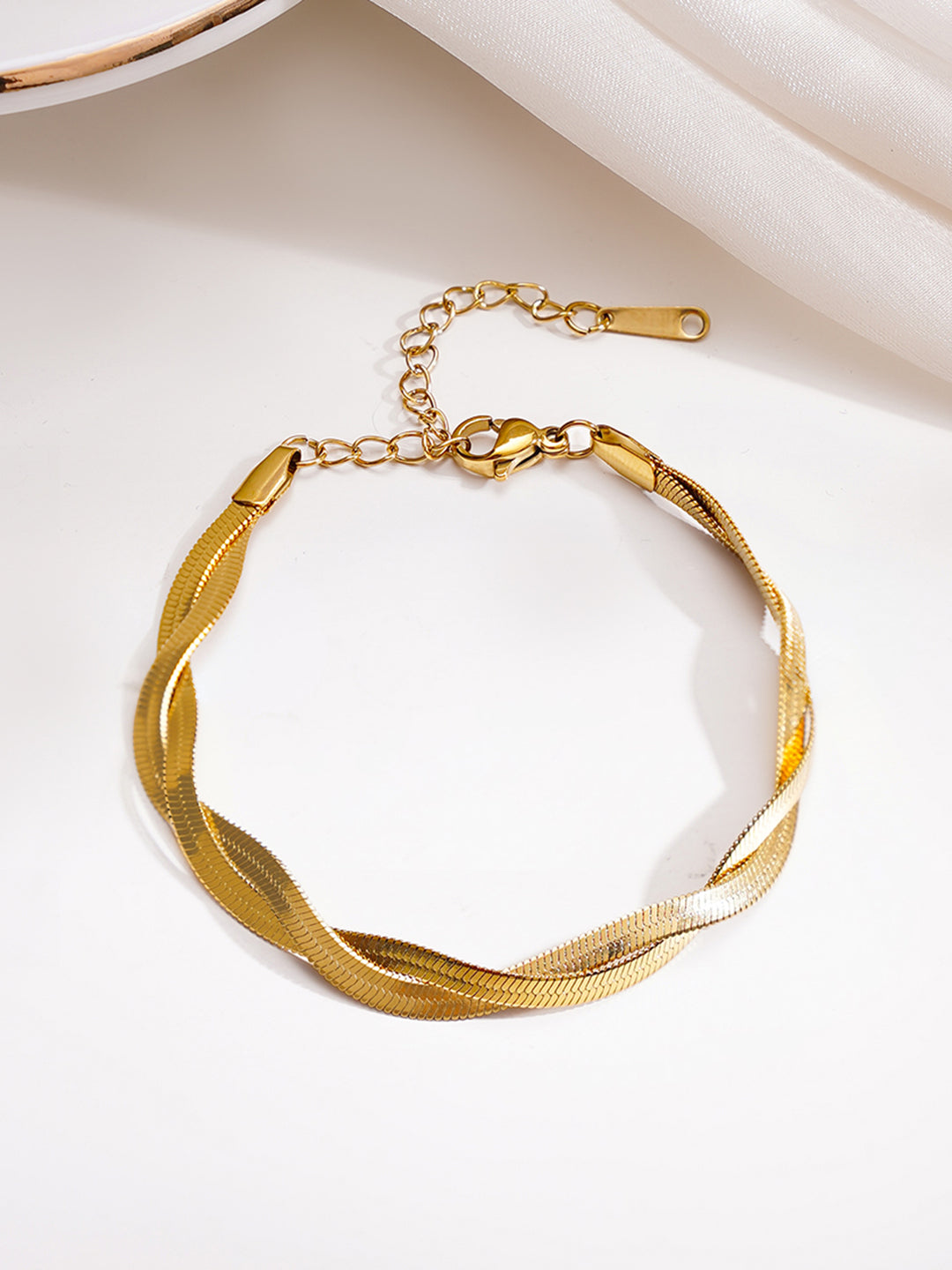 Demi Fine 18K Gold Plated Stainless steel Twisted Snake Chain Bracelet Length - 16 cm