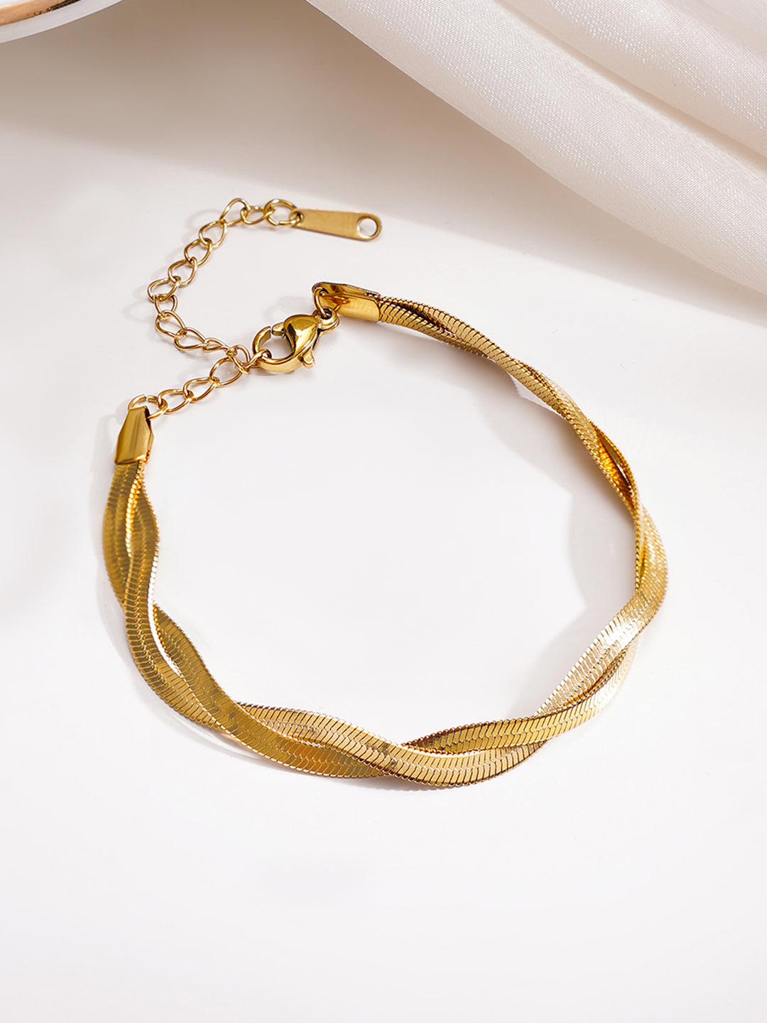 Demi Fine 18K Gold Plated Stainless steel Twisted Snake Chain Bracelet Length - 16 cm