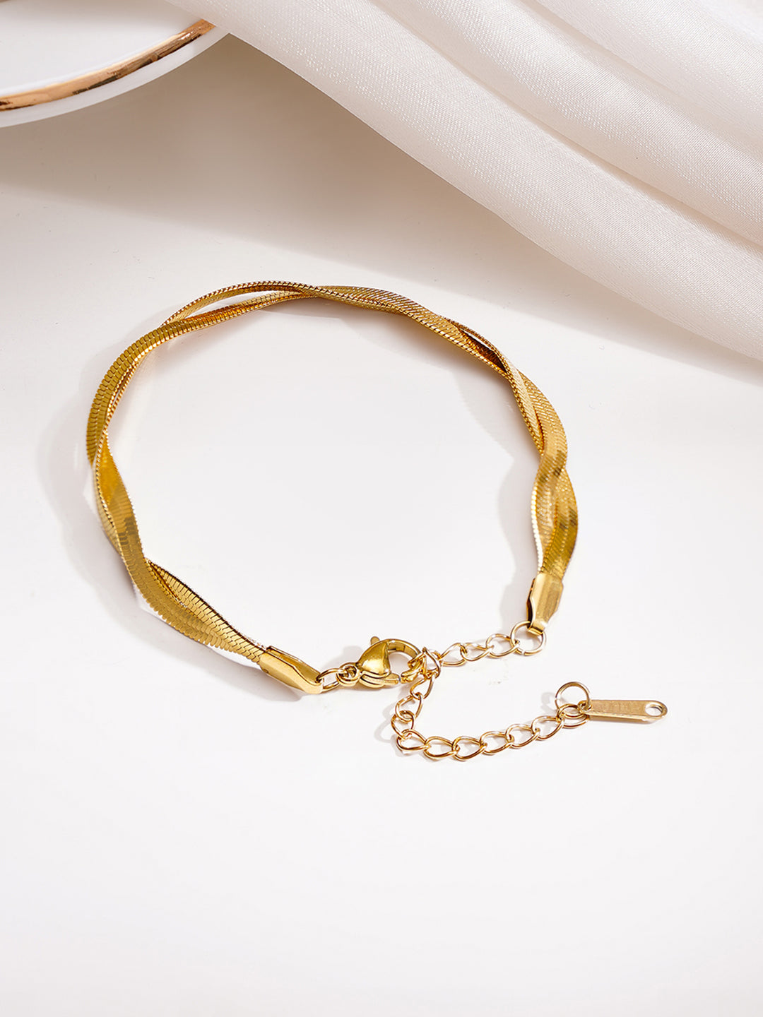 Demi Fine 18K Gold Plated Stainless steel Twisted Snake Chain Bracelet Length - 16 cm