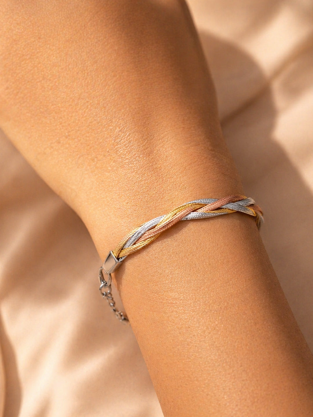 Demi Fine Triple Tone Stainless steel Twisted Snake Chain Bracelet Length - 6.5 cm