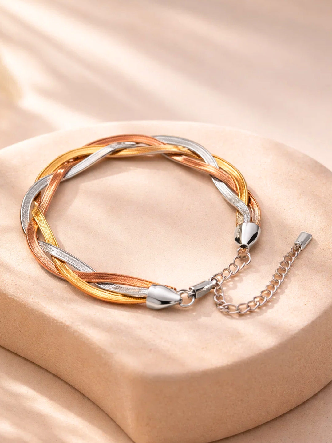 Demi Fine Triple Tone Stainless steel Twisted Snake Chain Bracelet Length - 6.5 cm