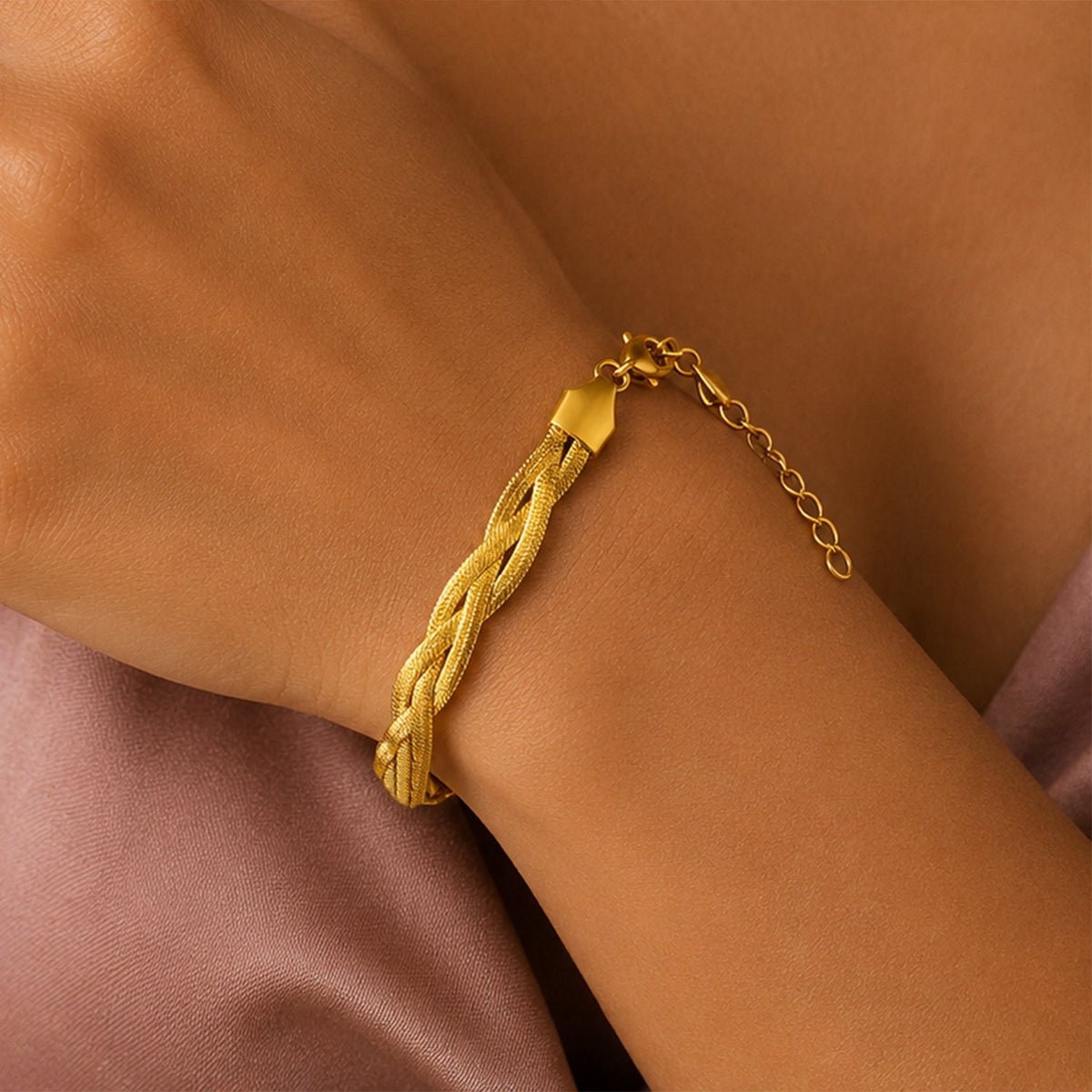Demi Fine 18K Gold Plated Stainless steel Twisted Snake Chain Bracelet Length - 6.5 cm