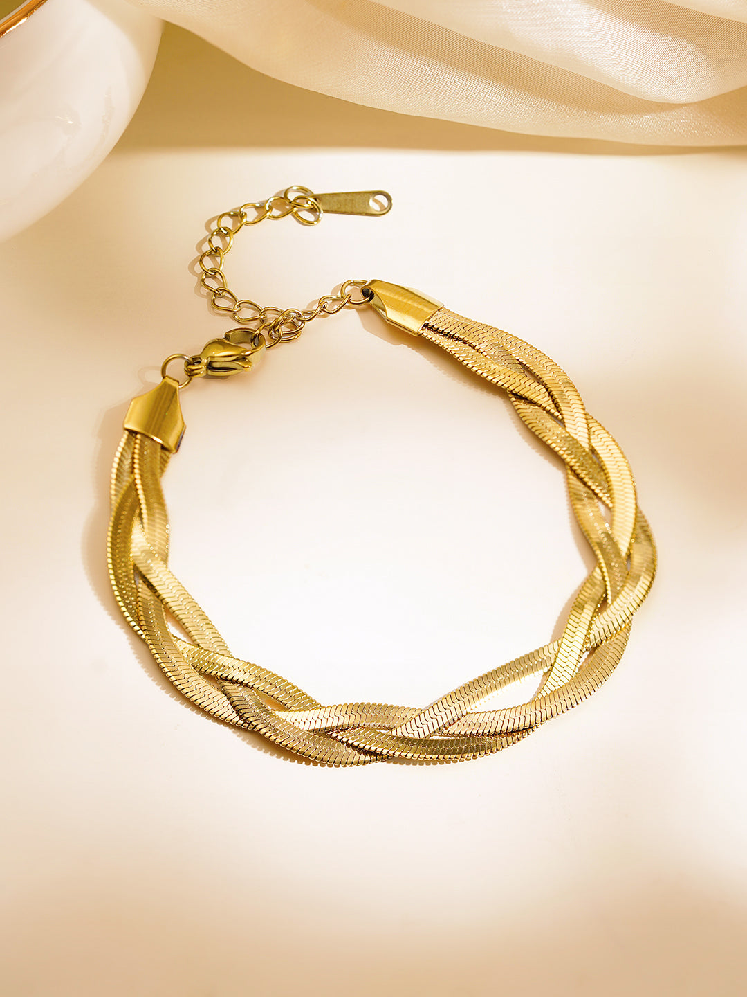 Demi Fine 18K Gold Plated Stainless steel Twisted Snake Chain Bracelet Length - 6.5 cm