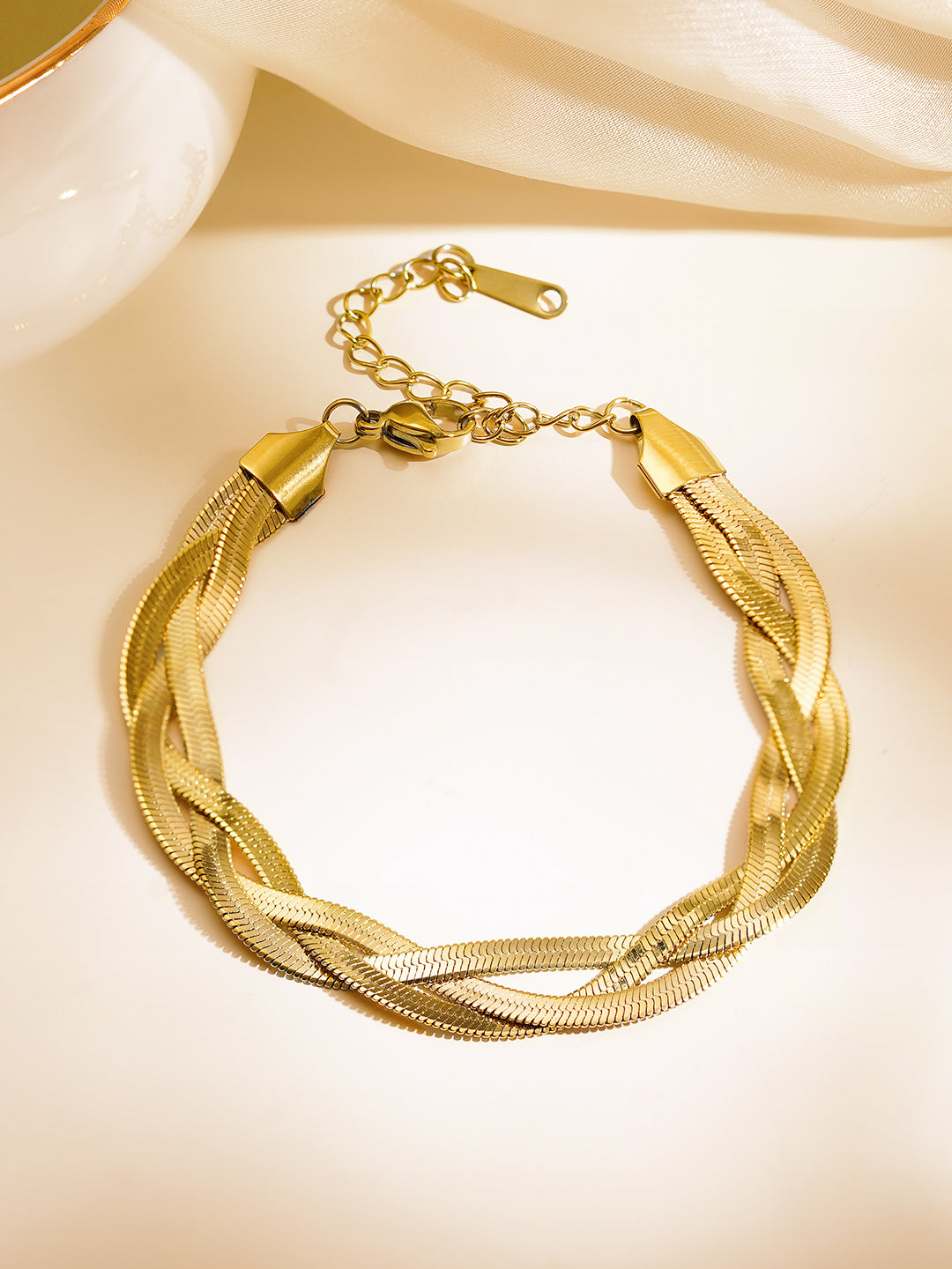 Demi Fine 18K Gold Plated Stainless steel Twisted Snake Chain Bracelet Length - 6.5 cm