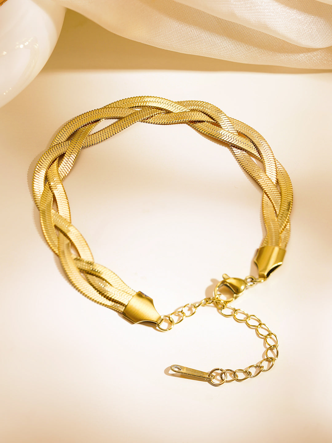 Demi Fine 18K Gold Plated Stainless steel Twisted Snake Chain Bracelet Length - 6.5 cm