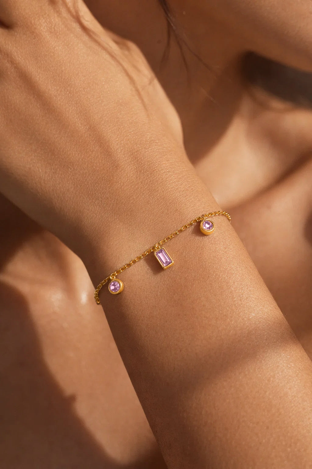 Demi Fine 18K Gold Plated Stainless steel Minimal Crystal Charm Chain Bracelet Length - 16.6 cm