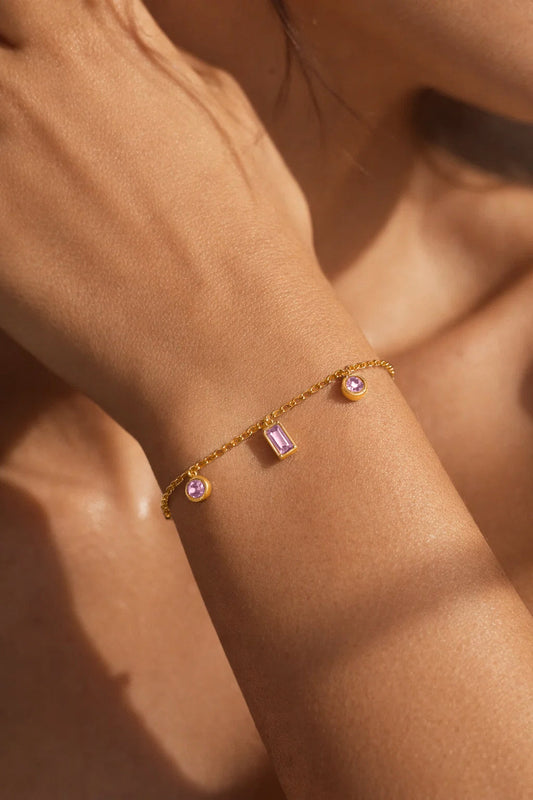 Demi Fine 18K Gold Plated Stainless steel Minimal Crystal Charm Chain Bracelet Length - 16.6 cm