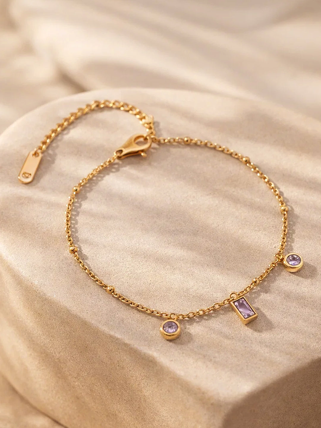 Demi Fine 18K Gold Plated Stainless steel Minimal Crystal Charm Chain Bracelet Length - 16.6 cm