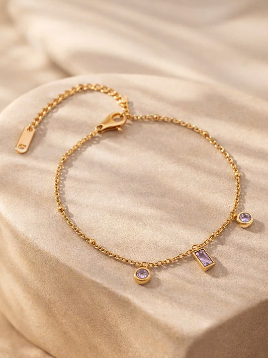 Demi Fine 18K Gold Plated Stainless steel Minimal Crystal Charm Chain Bracelet Length - 16.6 cm