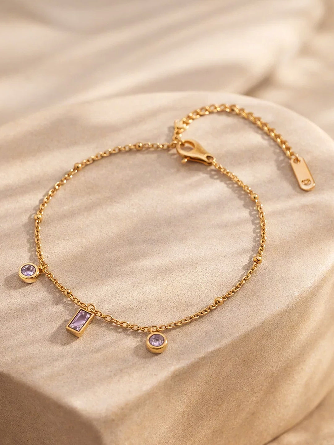 Demi Fine 18K Gold Plated Stainless steel Minimal Crystal Charm Chain Bracelet Length - 16.6 cm