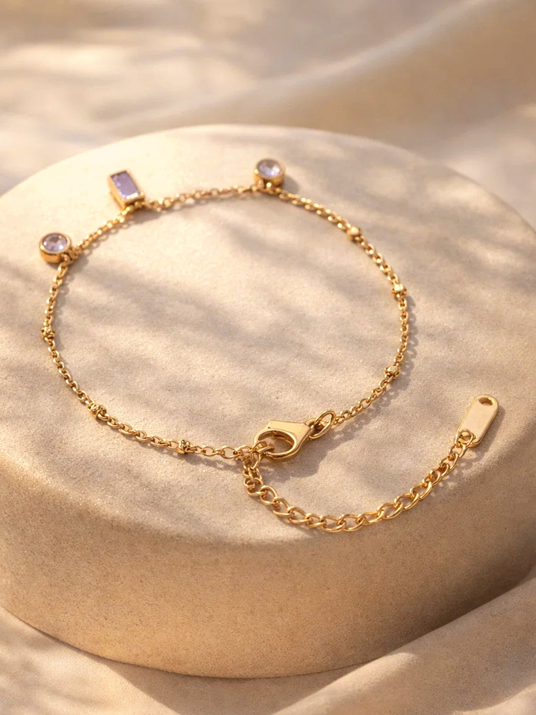 Demi Fine 18K Gold Plated Stainless steel Minimal Crystal Charm Chain Bracelet Length - 16.6 cm