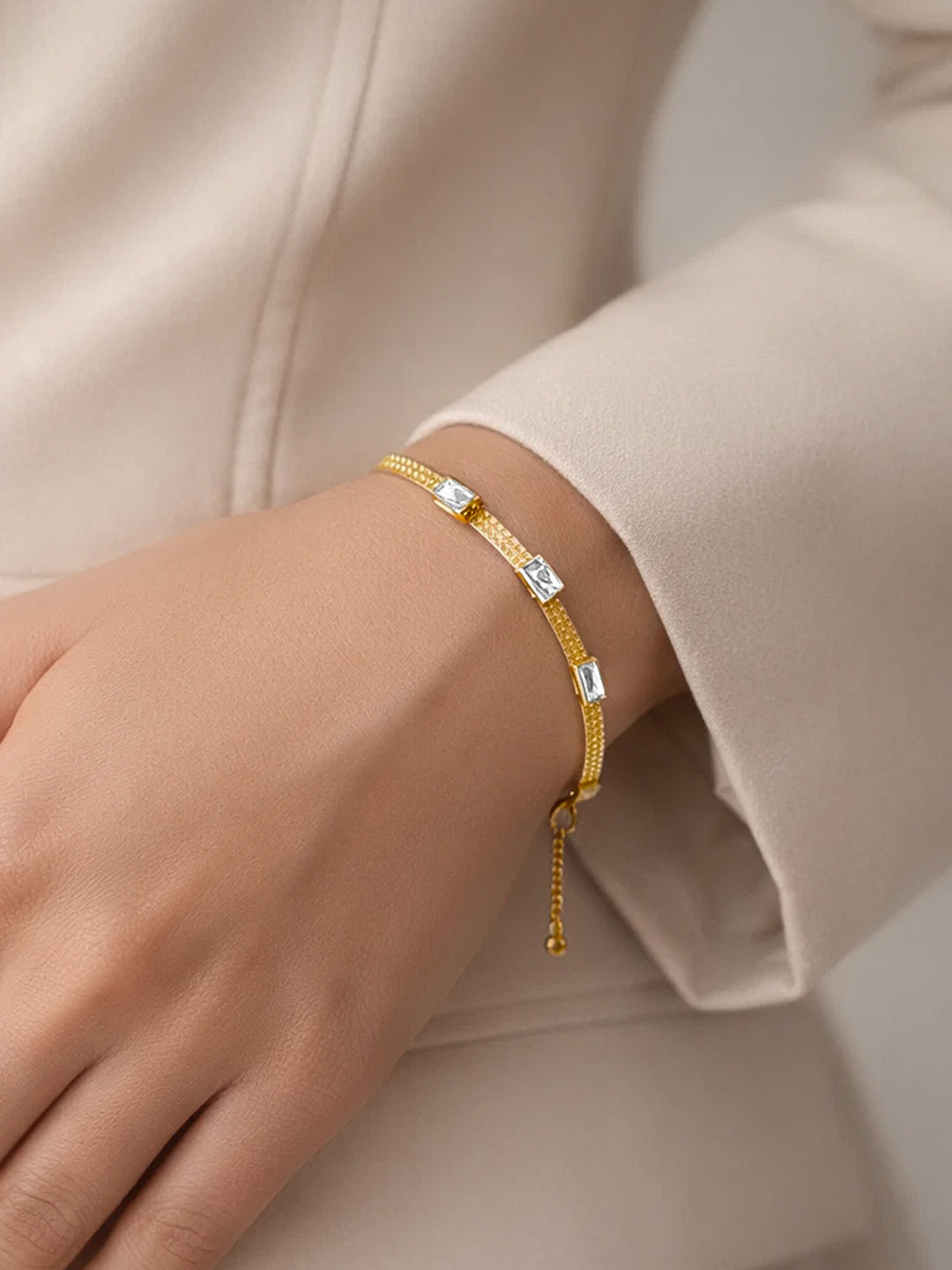 【Rubans】 Demi Fine Gold-Plated Crystal Snake Chain Bracelet｜デミファイン ゴールドメッキ クリスタル スネークチェーン ブレスレット