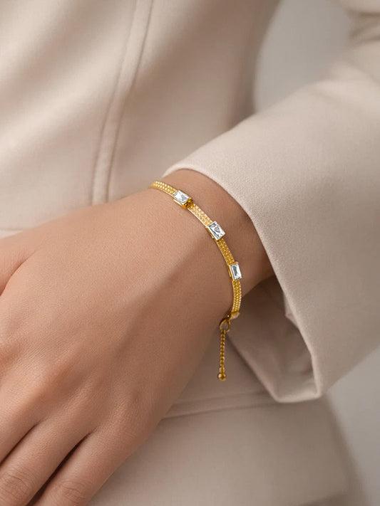 【Rubans】 Demi Fine Gold-Plated Crystal Snake Chain Bracelet｜デミファイン ゴールドメッキ クリスタル スネークチェーン ブレスレット