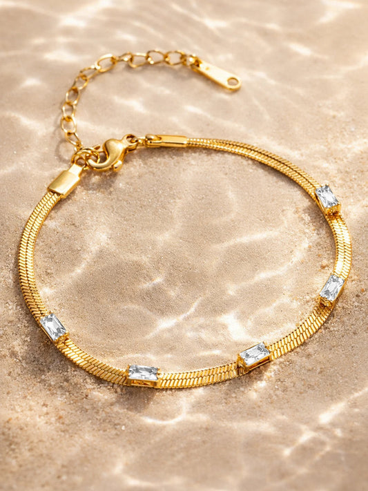 【Rubans】 Demi Fine Gold-Plated Crystal Snake Chain Bracelet｜デミファイン ゴールドメッキ クリスタル スネークチェーン ブレスレット