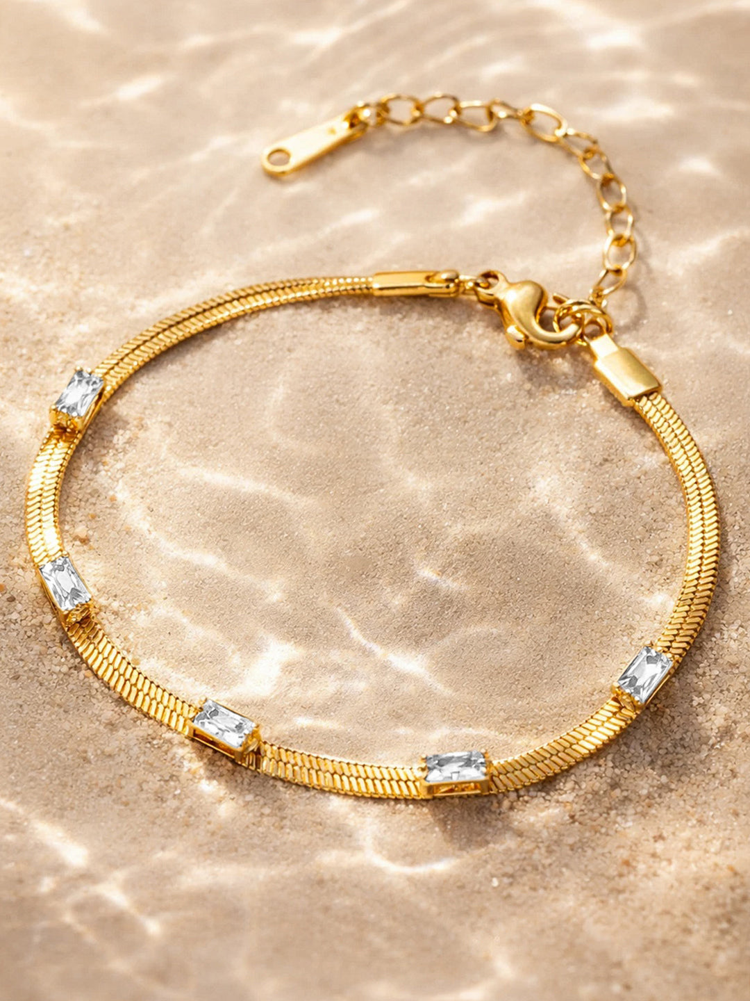 【Rubans】 Demi Fine Gold-Plated Crystal Snake Chain Bracelet｜デミファイン ゴールドメッキ クリスタル スネークチェーン ブレスレット