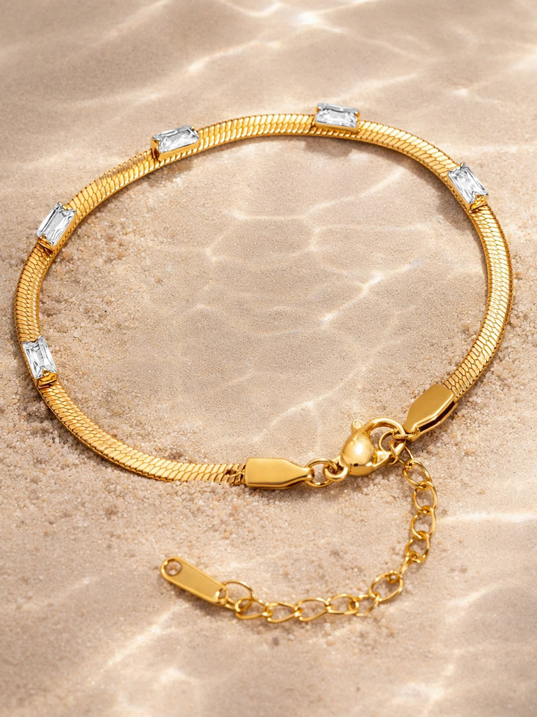 【Rubans】 Demi Fine Gold-Plated Crystal Snake Chain Bracelet｜デミファイン ゴールドメッキ クリスタル スネークチェーン ブレスレット