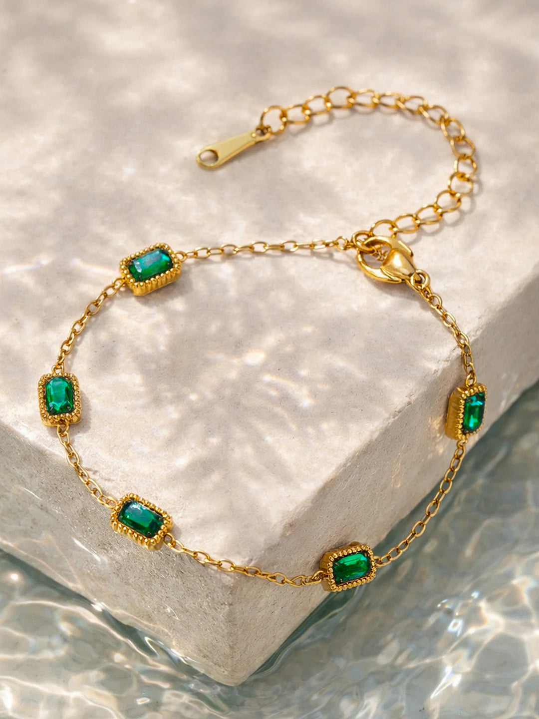 Demi Fine 18K Gold Plated Stainless steel Sleek Emerald Crystal Chain Bracelet Length - 15.5 cm