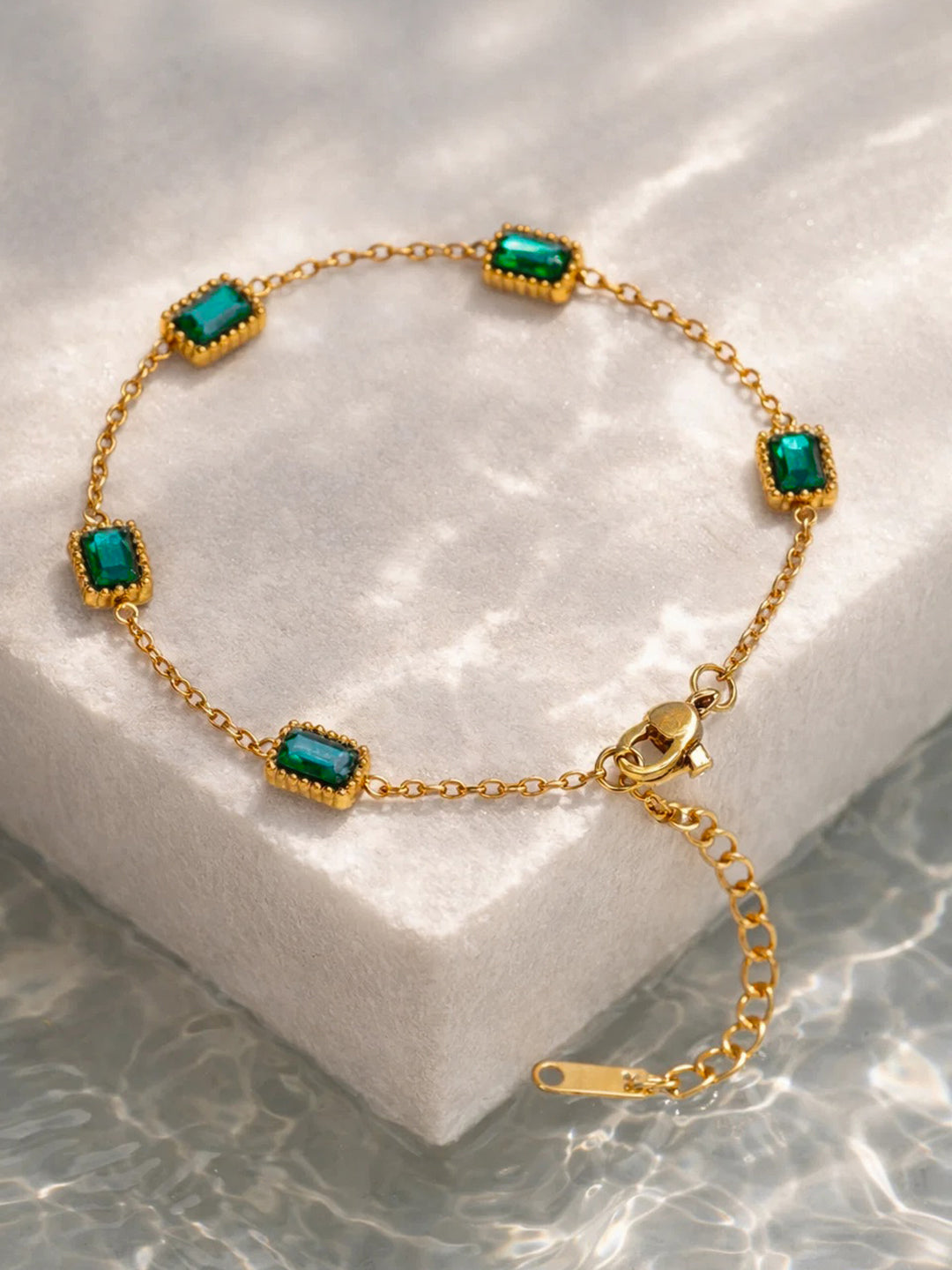 Demi Fine 18K Gold Plated Stainless steel Sleek Emerald Crystal Chain Bracelet Length - 15.5 cm