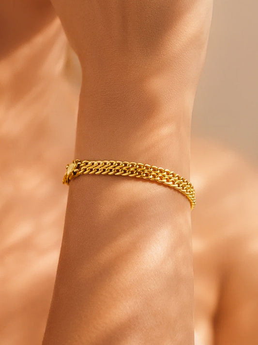 【Rubans】 Demi Fine Gold-Plated Woven Glow Chunky Chain Bracelet｜デミファイン ゴールドメッキ ウーブン グロウ チャンキーチェーン ブレスレット