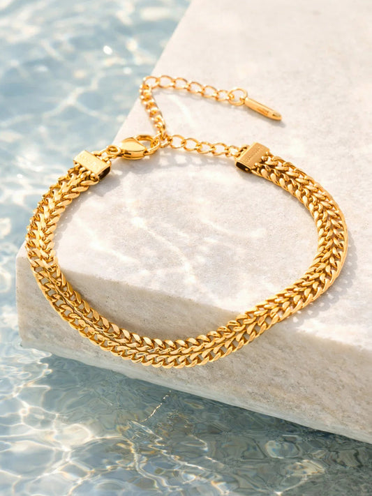【Rubans】 Demi Fine Gold-Plated Woven Glow Chunky Chain Bracelet｜デミファイン ゴールドメッキ ウーブン グロウ チャンキーチェーン ブレスレット