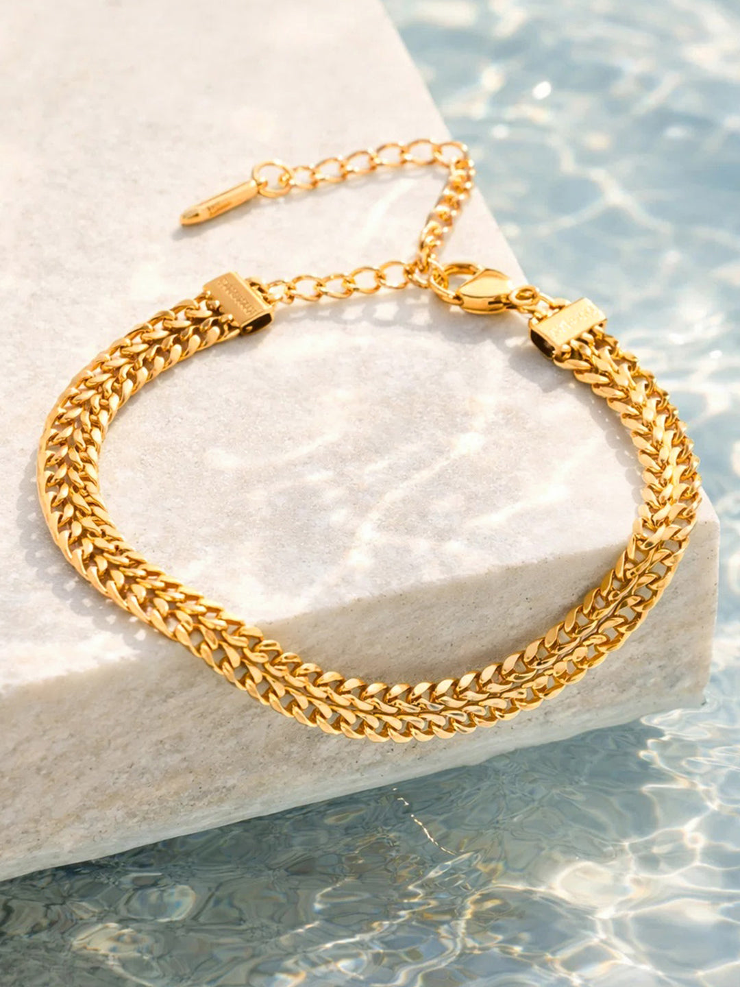 【Rubans】 Demi Fine Gold-Plated Woven Glow Chunky Chain Bracelet｜デミファイン ゴールドメッキ ウーブン グロウ チャンキーチェーン ブレスレット