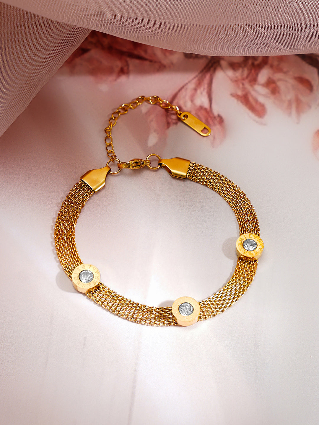 Demi Fine 18K Gold Plated Stainless steel Mesh Chain Roman Dial Bracelet Length - 8.2 cm