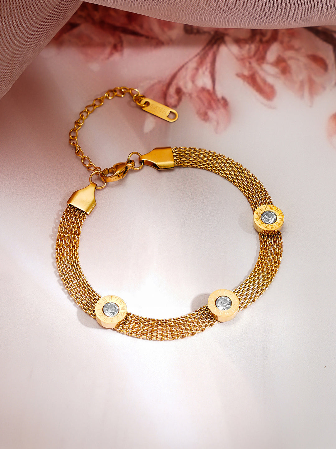 Demi Fine 18K Gold Plated Stainless steel Mesh Chain Roman Dial Bracelet Length - 8.2 cm