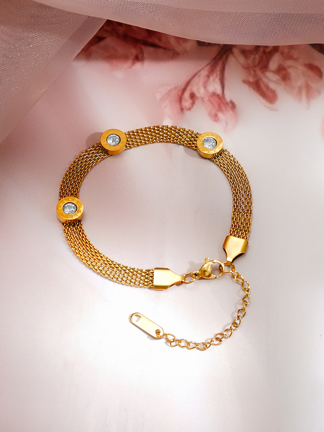 Demi Fine 18K Gold Plated Stainless steel Mesh Chain Roman Dial Bracelet Length - 8.2 cm