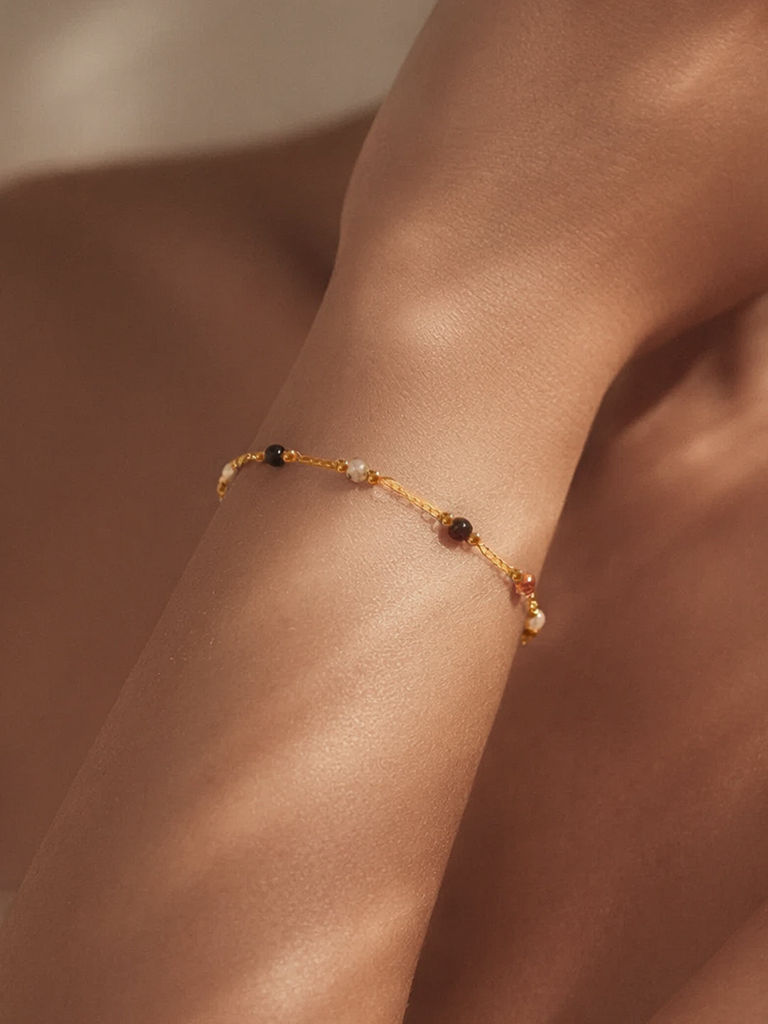 Demi Fine 18K Gold Plated Stainless steel Multicolor Beaded Chain Bracelet Length - 8 cm