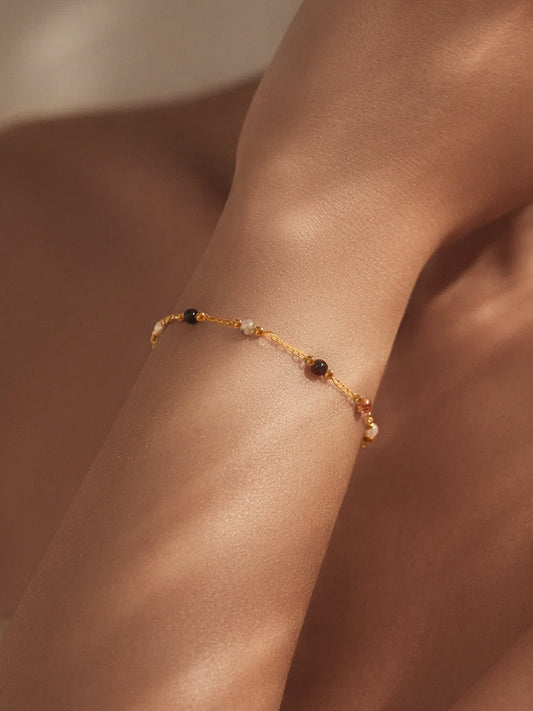 Demi Fine 18K Gold Plated Stainless steel Multicolor Beaded Chain Bracelet Length - 8 cm