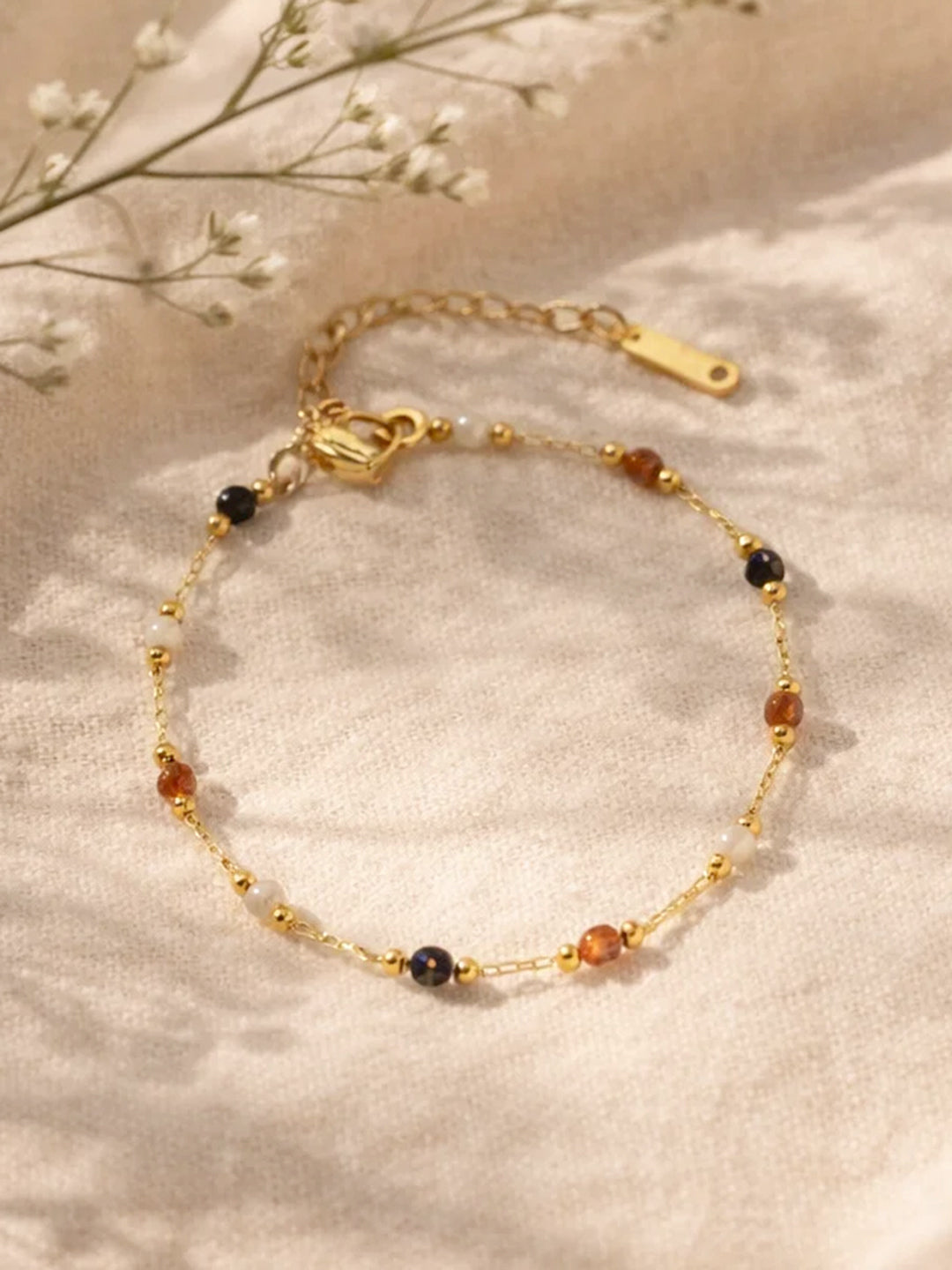 Demi Fine 18K Gold Plated Stainless steel Multicolor Beaded Chain Bracelet Length - 8 cm