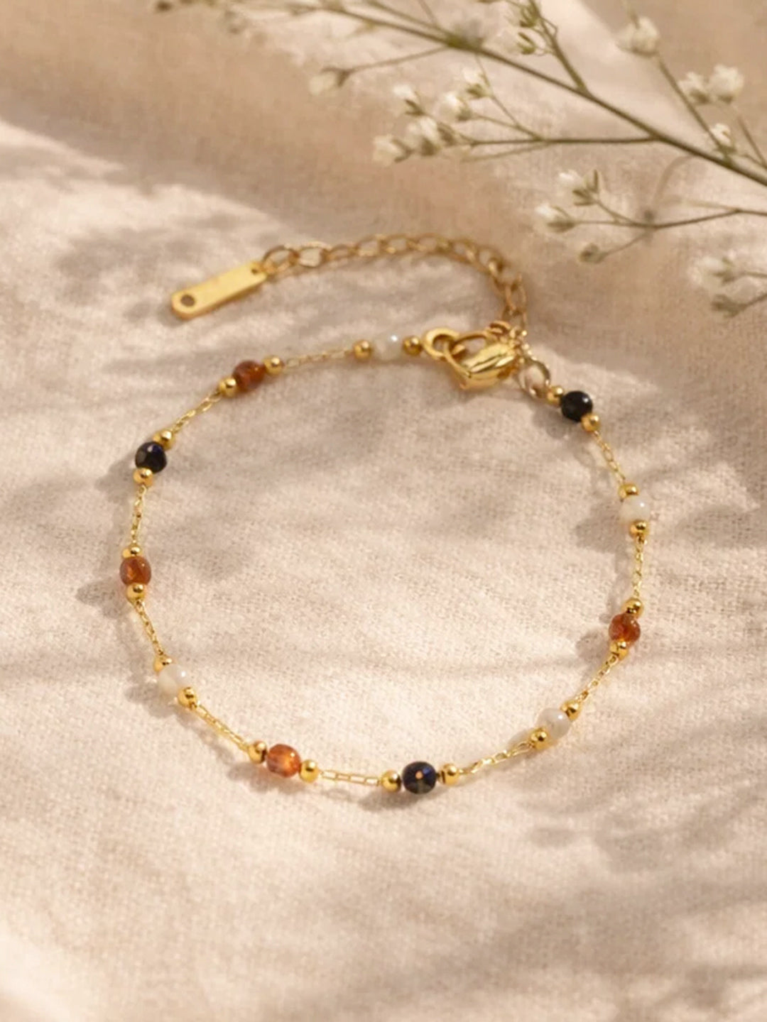 Demi Fine 18K Gold Plated Stainless steel Multicolor Beaded Chain Bracelet Length - 8 cm
