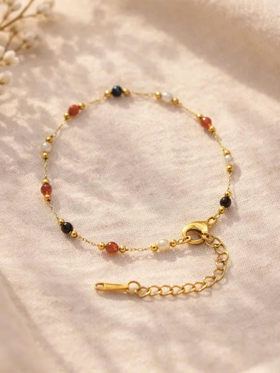 Demi Fine 18K Gold Plated Stainless steel Multicolor Beaded Chain Bracelet Length - 8 cm