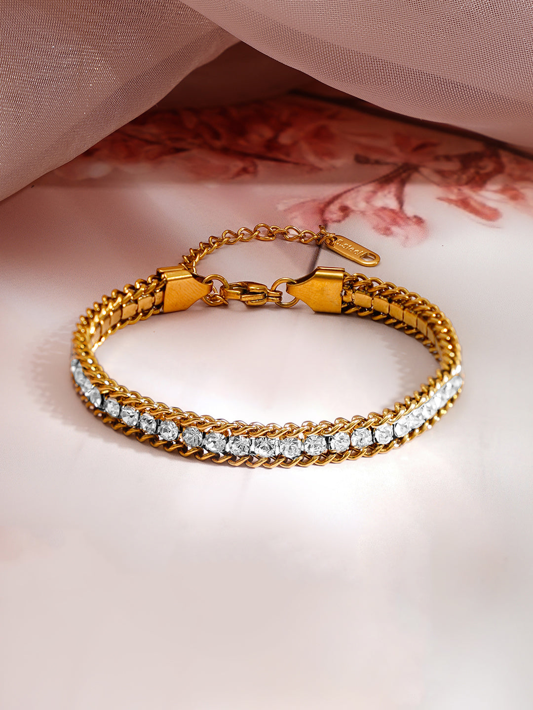 Demi Fine 18K Gold Plated Stainless steel Crystal Chain Bracelet Length - 15.5 cm