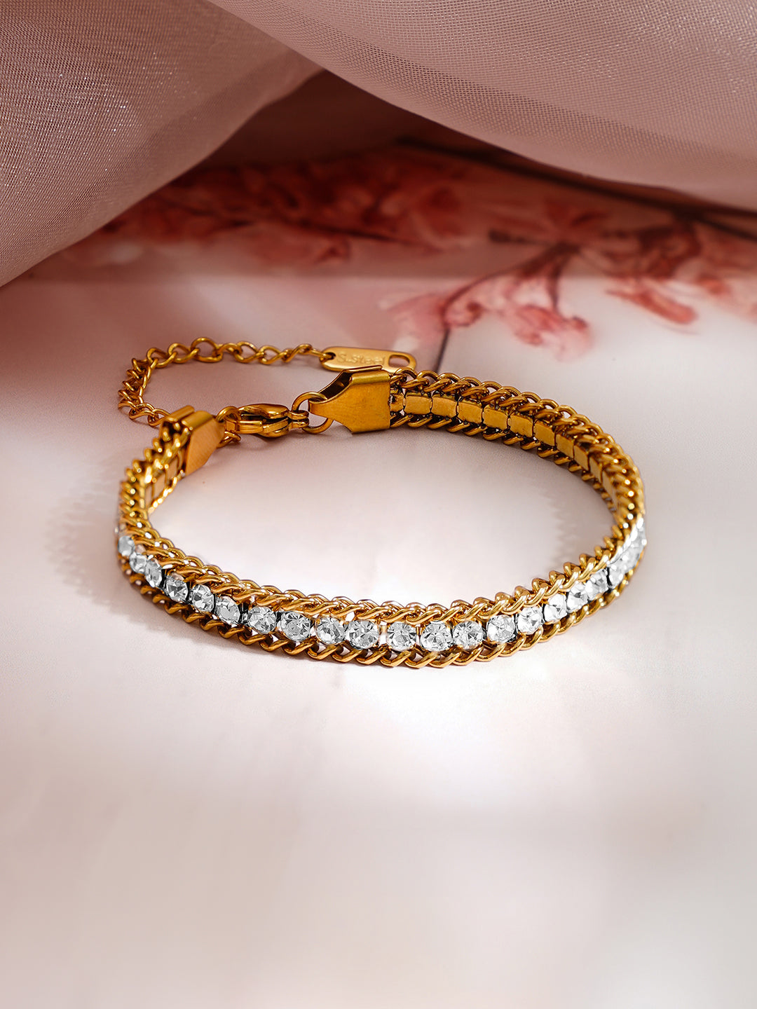 Demi Fine 18K Gold Plated Stainless steel Crystal Chain Bracelet Length - 15.5 cm
