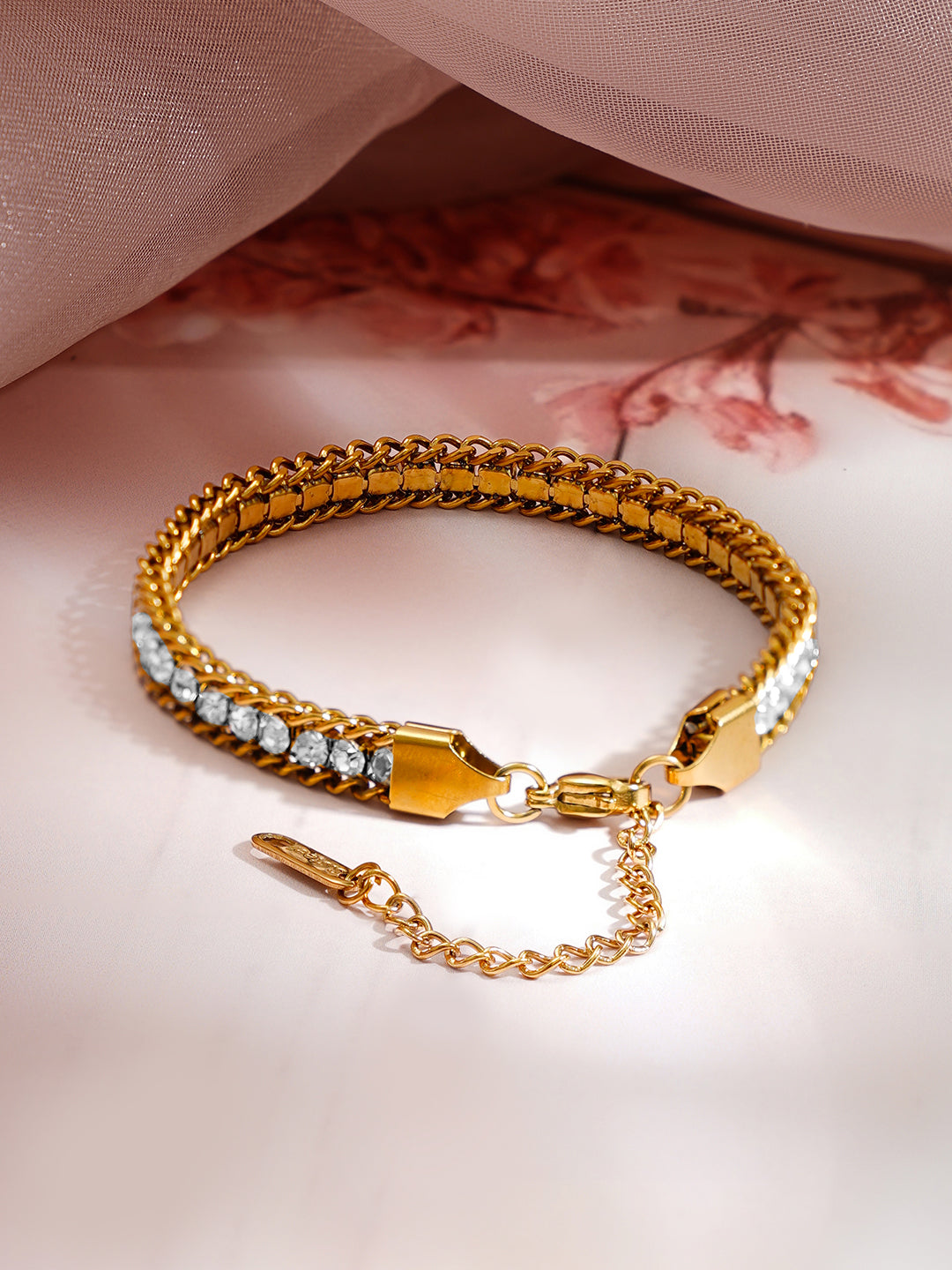 Demi Fine 18K Gold Plated Stainless steel Crystal Chain Bracelet Length - 15.5 cm