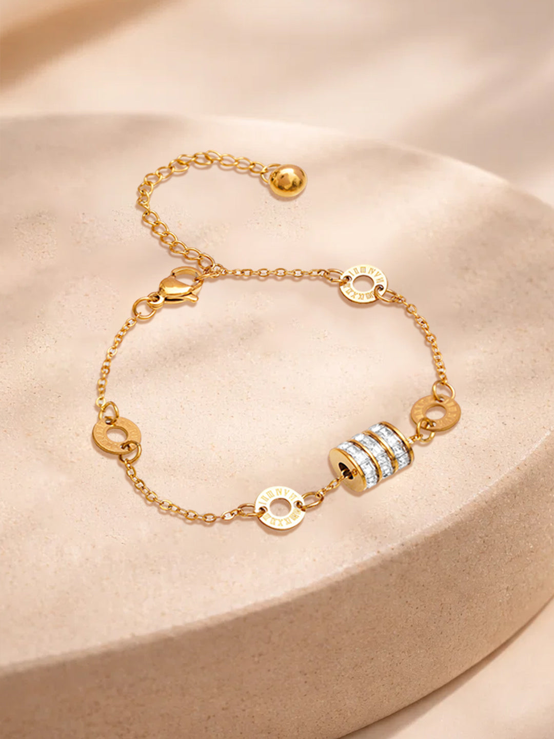 Demi Fine 18K Gold Plated Stainless steel Crystal Barrel Disc Chain Bracelet Length - 16 cm