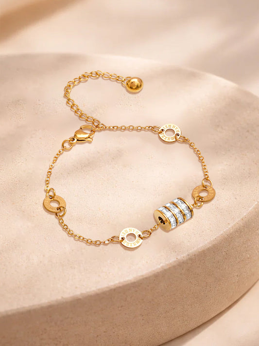 Demi Fine 18K Gold Plated Stainless steel Crystal Barrel Disc Chain Bracelet Length - 16 cm