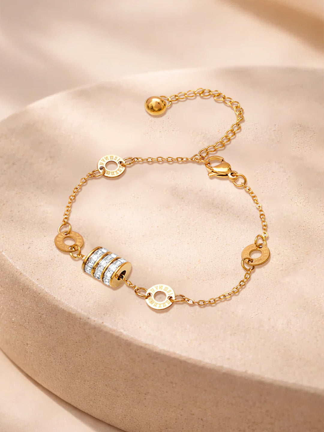 Demi Fine 18K Gold Plated Stainless steel Crystal Barrel Disc Chain Bracelet Length - 16 cm