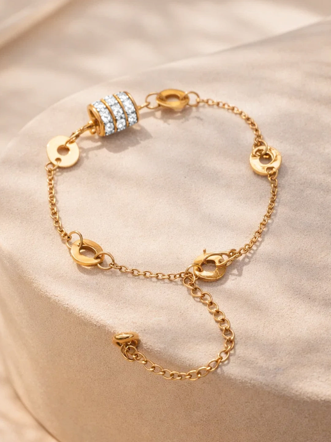 Demi Fine 18K Gold Plated Stainless steel Crystal Barrel Disc Chain Bracelet Length - 16 cm