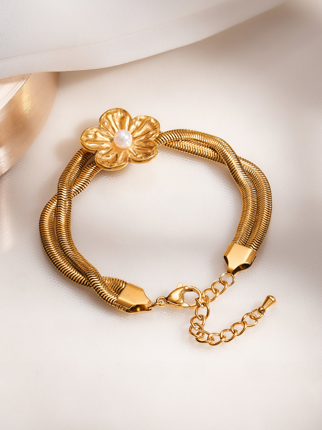 Demi Fine 18K Gold Plated Stainless Steel Floral Statement Bracelet フリーサイズ