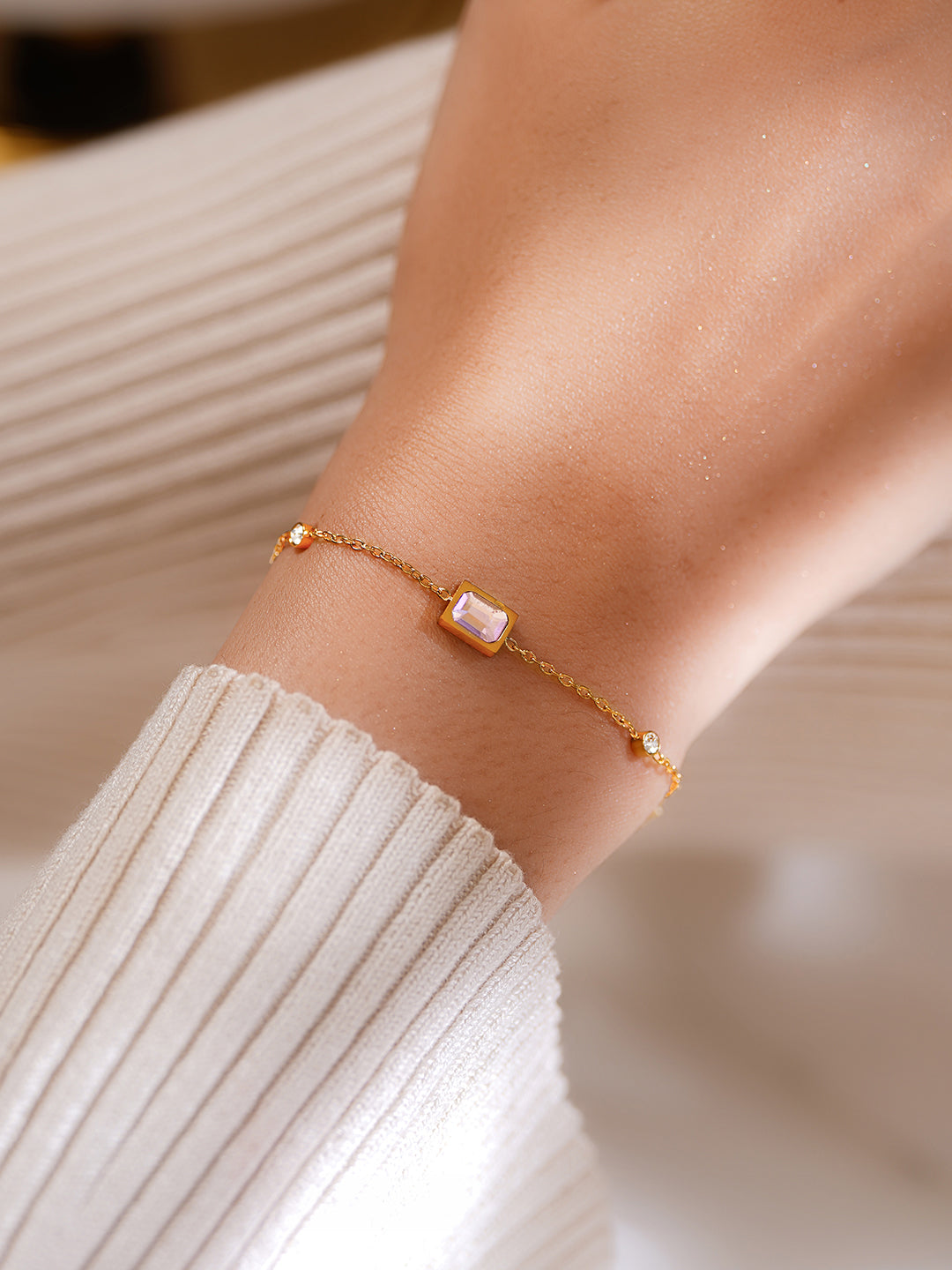 Demi Fine 18K Gold Plated Stainless Steel Multicolor Crystal Bracelet フリーサイズ
