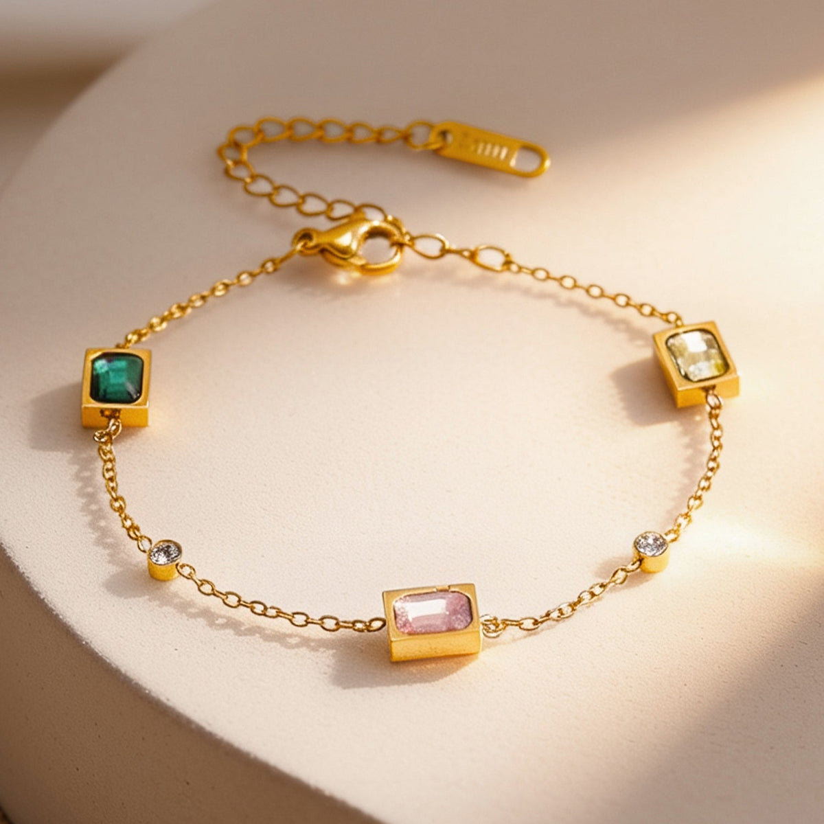 Demi Fine 18K Gold Plated Stainless Steel Multicolor Crystal Bracelet フリーサイズ