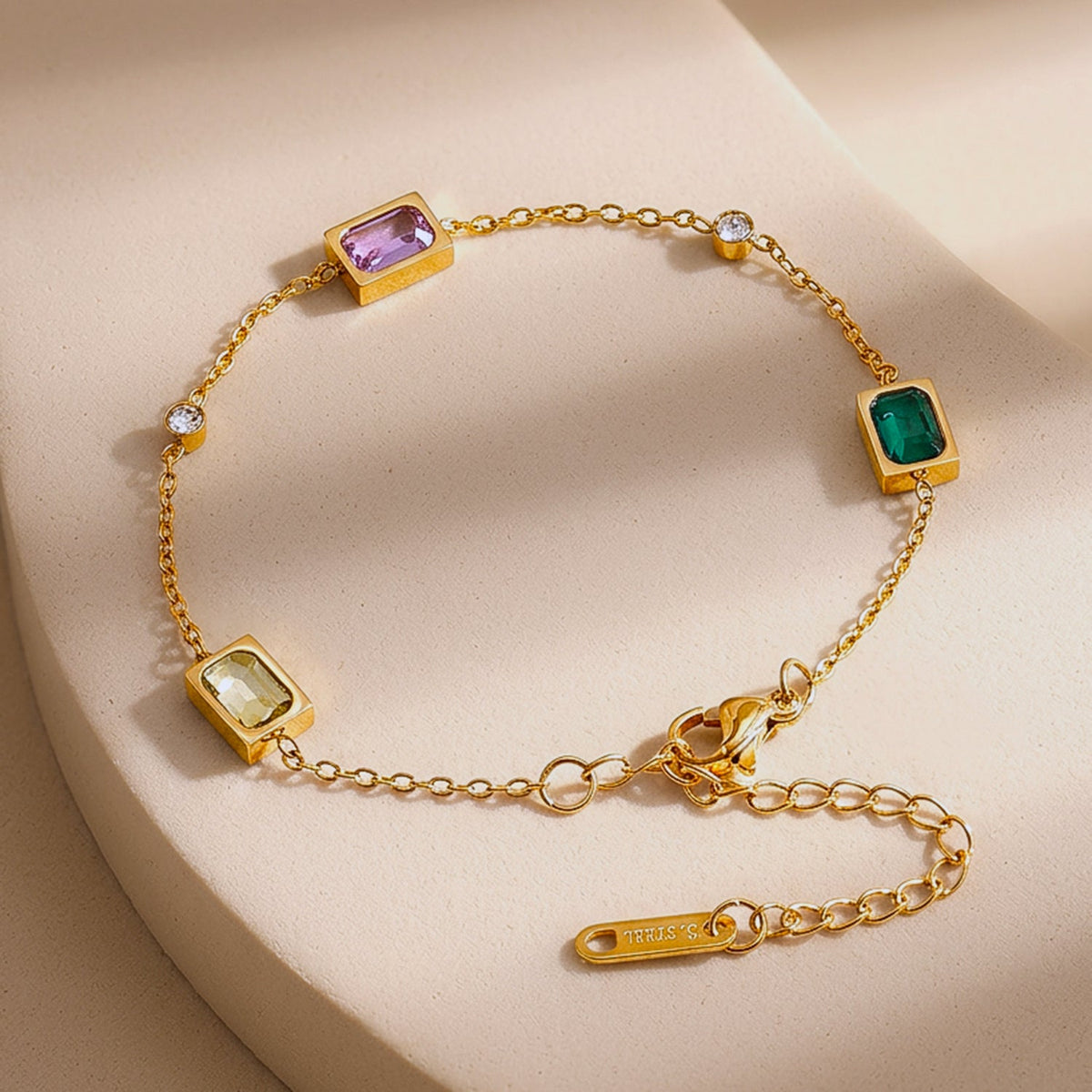 Demi Fine 18K Gold Plated Stainless Steel Multicolor Crystal Bracelet フリーサイズ