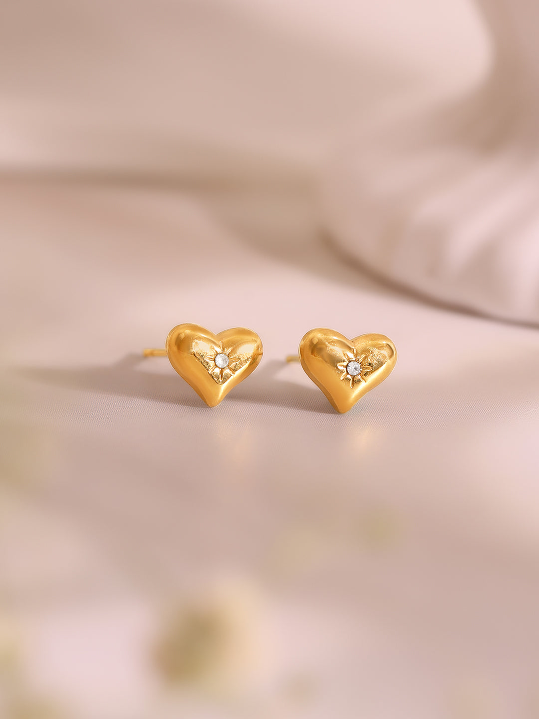 Demi Fine 18k Gold Plated Stainless Steel Heart Charm Bracelet & Stud Earrings Bracelet Length - 21 cm