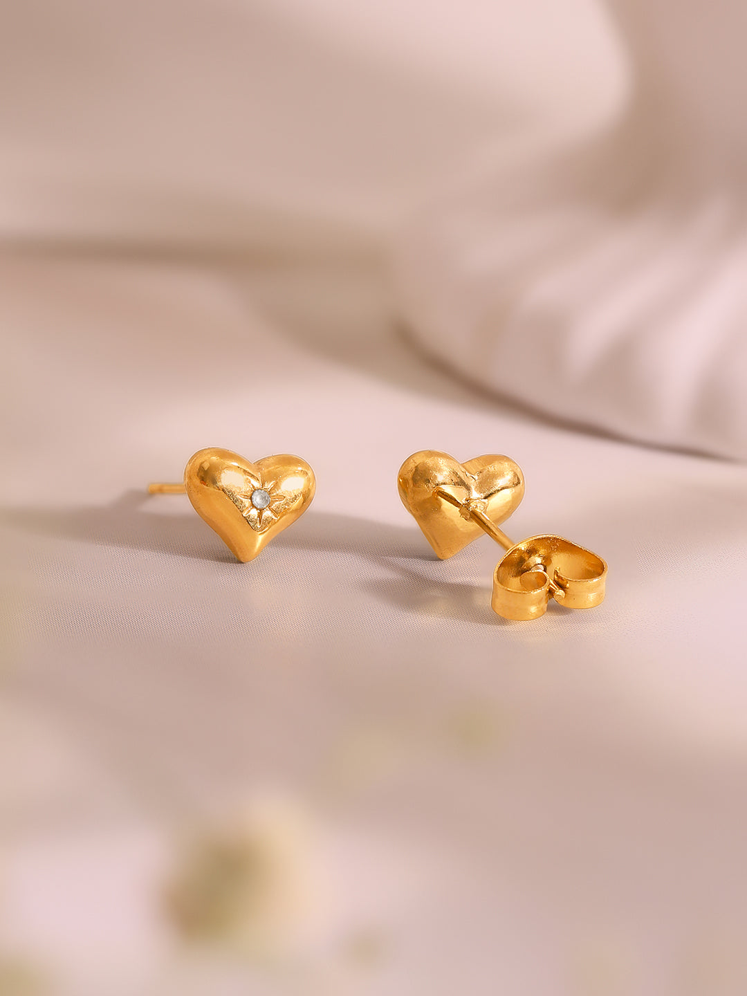 Demi Fine 18k Gold Plated Stainless Steel Heart Charm Bracelet & Stud Earrings Bracelet Length - 21 cm