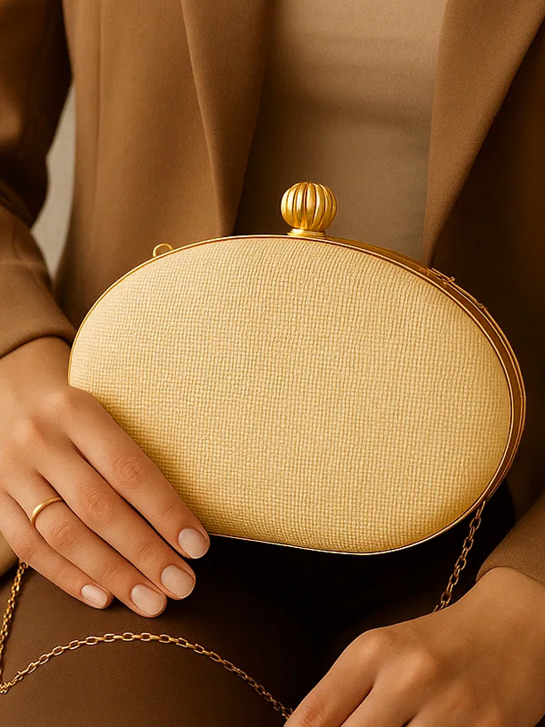 Metallic Gold Glam Evening Clutch フリーサイズ