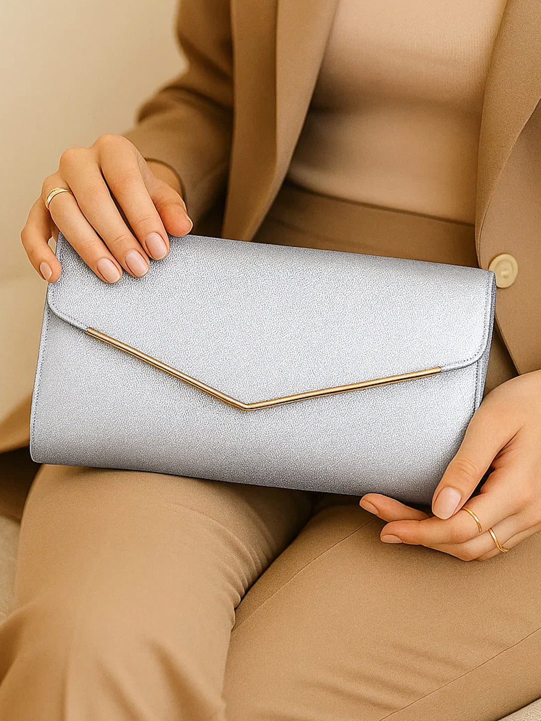 Silver Glitter Envelope Party Clutch Bag フリーサイズ