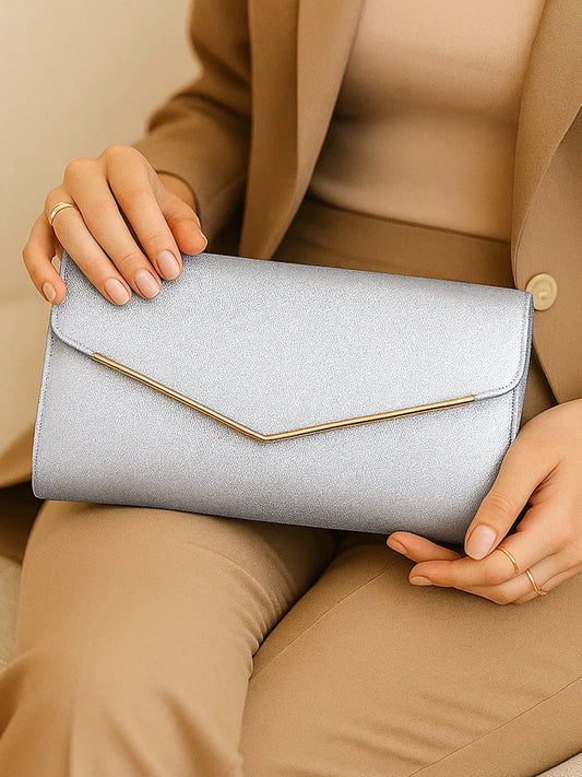 Silver Glitter Envelope Party Clutch Bag フリーサイズ
